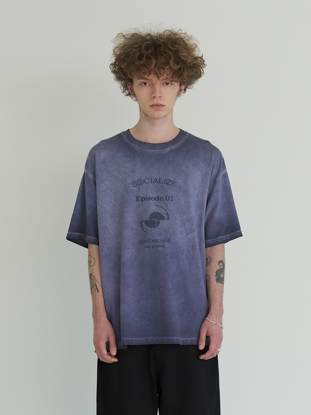 SPINNING RECORD DYED T-SHIRT _ PURPLE NAVY